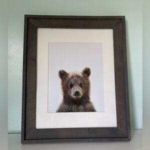 Rustic Brown Bear Cub Frame Matted Wall Art Cottage Core Cabin Wildlife 17”x 14”